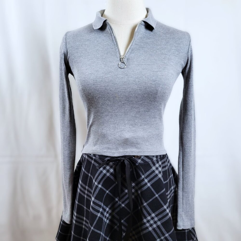 Like New Topshop Cotton Gray Quarter Zip Sweater - Size 2